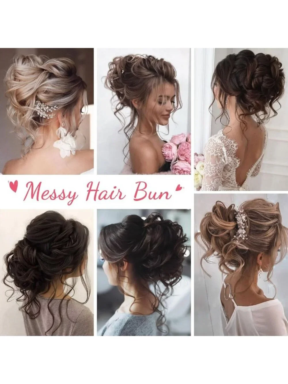 Messy Bun Hair Piece Set, Tousled Updo Extensions, Wavy Curly Ponytail